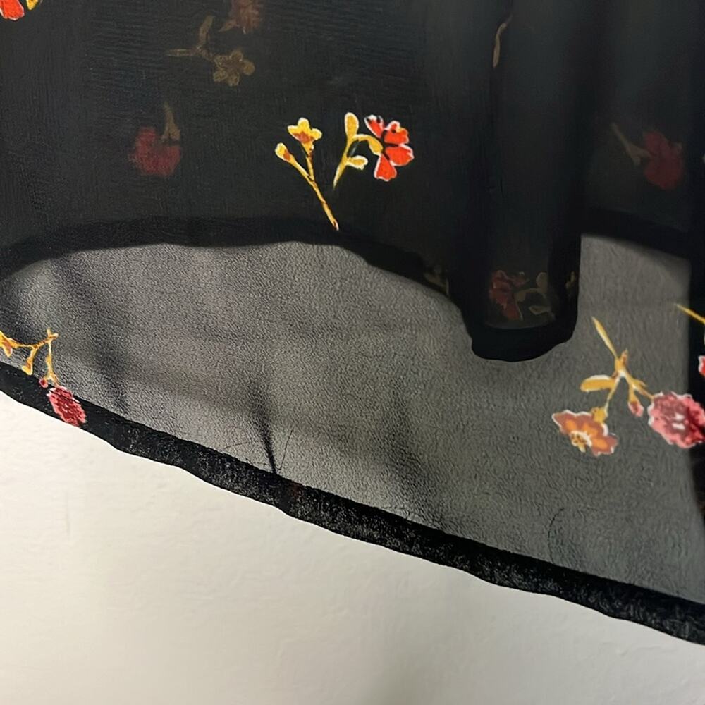 Ana Black Floral Blouse Womens XXL Sheer Elastic Cuffs Feminine Fairy Whimsigoth - Picture 5 of 13